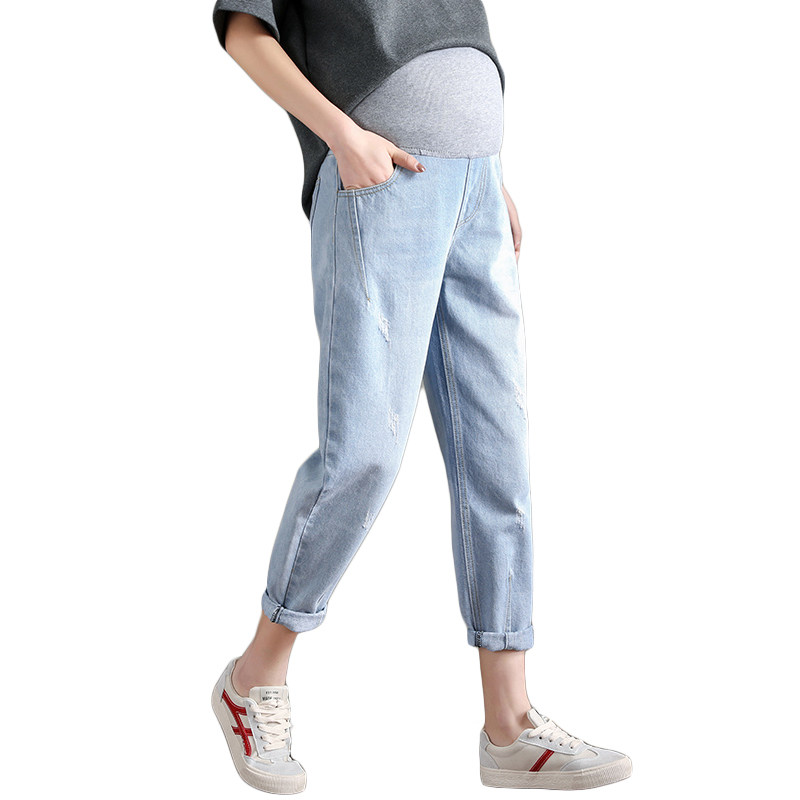 孕妇春秋款外穿托腹裤潮妈牛仔裤 贝儿森孕妇直筒裤