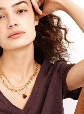 欧美ins新款复古红色滴油爱心项链感时尚精致百搭锁骨链配饰