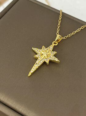 跨境满钻八芒星新款不掉色项链女ins个性潮流设计感百搭小众