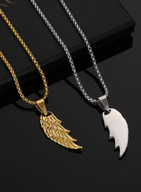 潮流饰品男欧美不锈钢天使翅膀挂件时尚个性羽毛不锈钢挂坠项