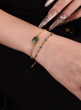 跨境波西米亚多彩天然青金石编织手绳手链 原创极细叠戴手链