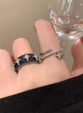 冷淡风牛仔布四芒星开口戒指女独特小众设计感食指戒时尚个性指环