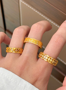 爆款新中式复古风轻奢精致镂空铜钱戒指女小众设计戒子指环