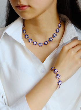 欧美轻奢个性时尚复古滴油蓝色花朵手链女百搭感简约小众手饰
