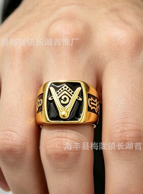 中性风感黑金珐琅g标符号戒指潮酷嘻哈风小众设计美式复古
