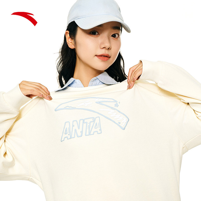安踏休闲卫衣女新款加绒保暖宽松圆领套头衫字母印花运动上衣,淘宝优惠券,粉丝福利购,淘宝优惠卷