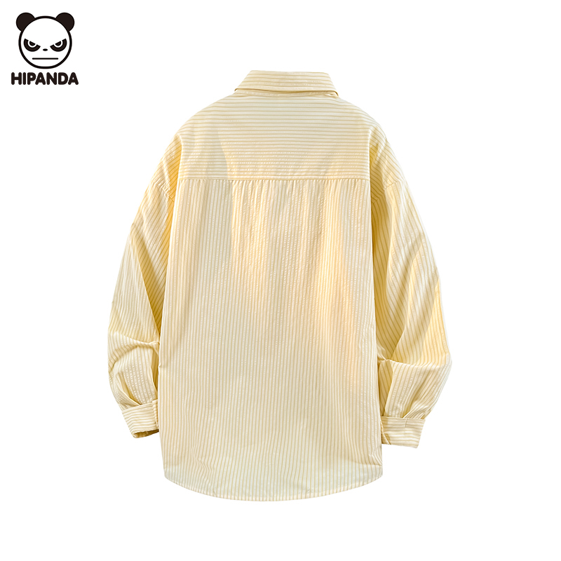 Hi Panda长袖衬衫情侣款条纹休闲长袖宽松慵懒上衣设计感衬衫外套 - 图2