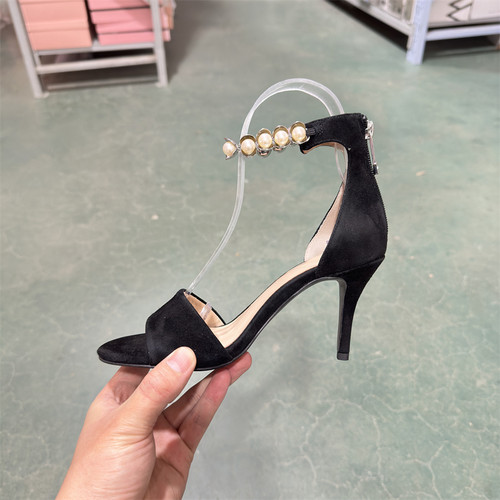 WHAT FOR 春夏珍珠饰扣一字带女鞋细跟优雅露趾高跟凉鞋WFP118278 - 图3