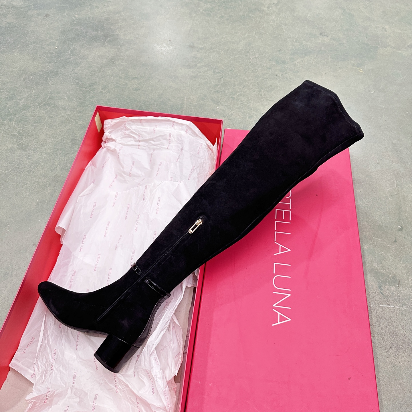 露娜秋冬真皮粗跟过膝长靴显腿瘦腿长弹力靴高筒靴女SLP318106 - 图2