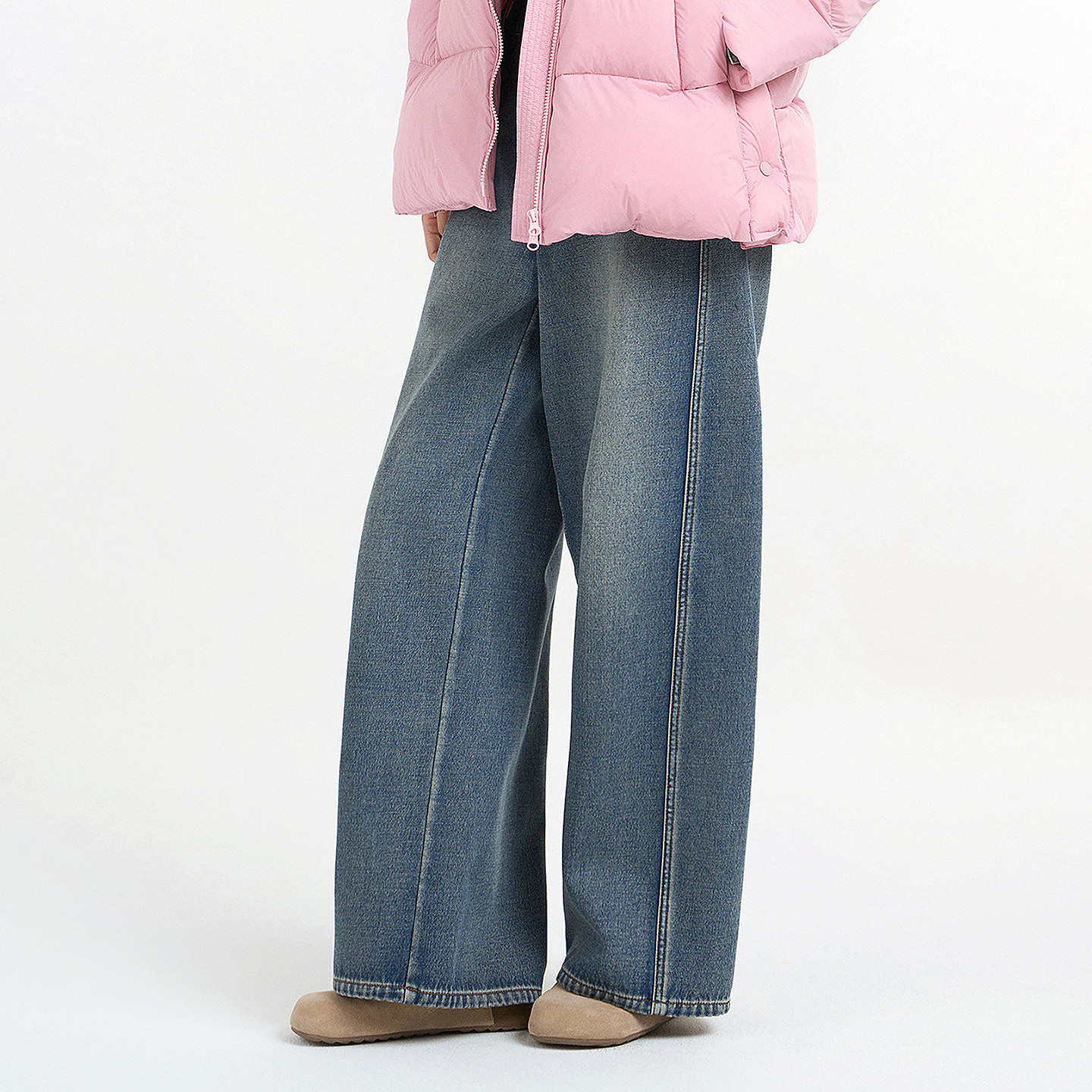 [专柜同款]Yifini/易菲简约时尚加厚保暖阔腿裤牛仔裤女2025冬新,淘宝优惠券,粉丝福利购,淘宝优惠卷