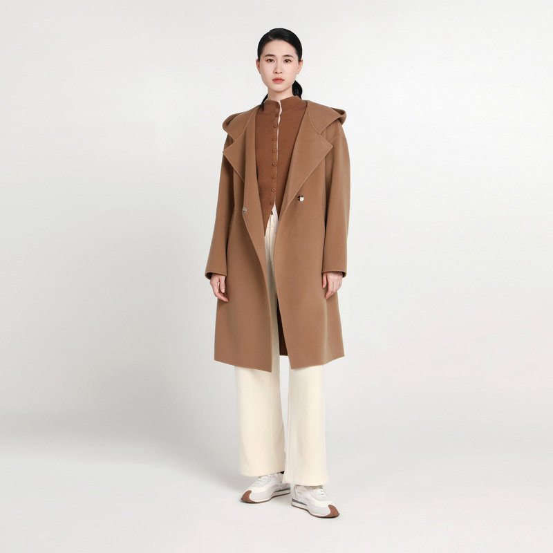 [专柜同款]Yifini/易菲气质一粒扣连帽长款双面呢大衣宽松外套女,淘宝优惠券,粉丝福利购,淘宝优惠卷