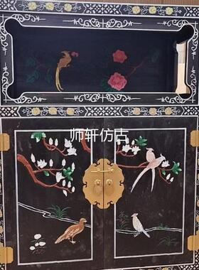 手工迎客松彩绘落地屏风东阳木雕