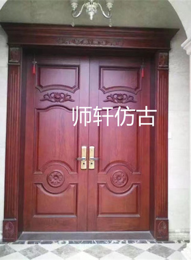 东阳木雕实木古建别墅门大门中式装修酒店酒楼玄关隔断背景墙定制