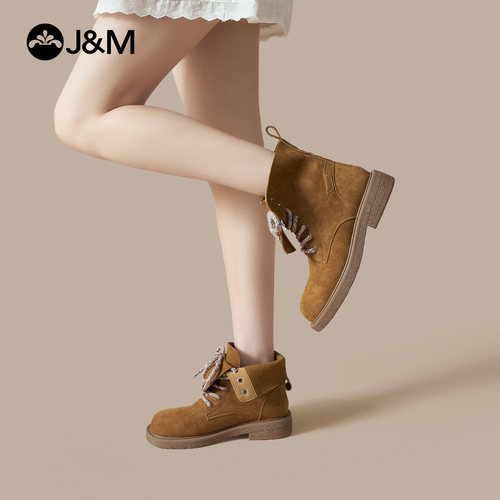 快乐玛丽厚底马丁靴女2025秋季百搭防滑工装靴户外登山鞋女大黄靴 - 图2