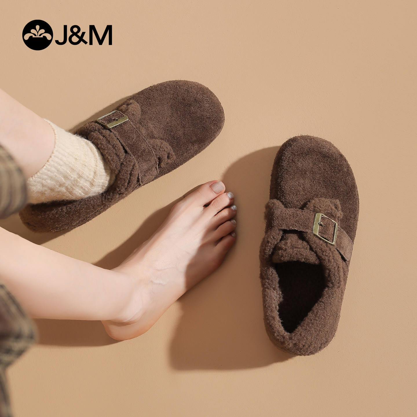 快乐玛丽勃肯鞋女2025冬季新款加绒保暖毛毛防滑一脚蹬棉鞋雪地靴,淘宝优惠券,粉丝福利购,淘宝优惠卷