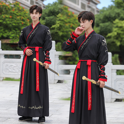 汉服男武侠风帅气中国风侠客大码CP绣花交领襦裙学生班服表演服装 - 图2
