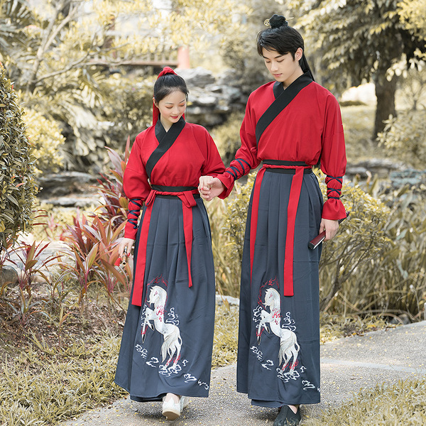 汉服男武侠风帅气中国风侠客大码CP绣花交领襦裙学生班服表演服装 - 图3