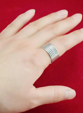 999纯银食指多环宽版戒指女简约