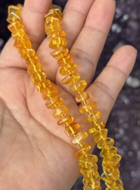 约8mm天然琥珀成色漂亮不规则方片隔珠半成品DIY项链手链配珠
