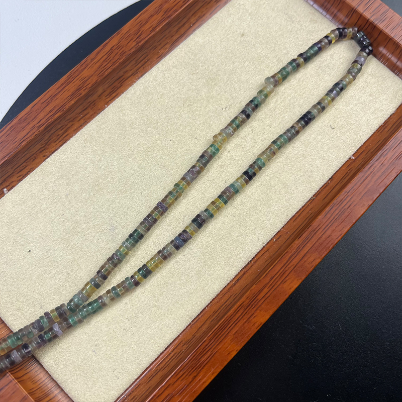 3.6mm*1.5mm天然老料萤石剁珠一条38厘米长手链项链饰品配件散珠 - 图1