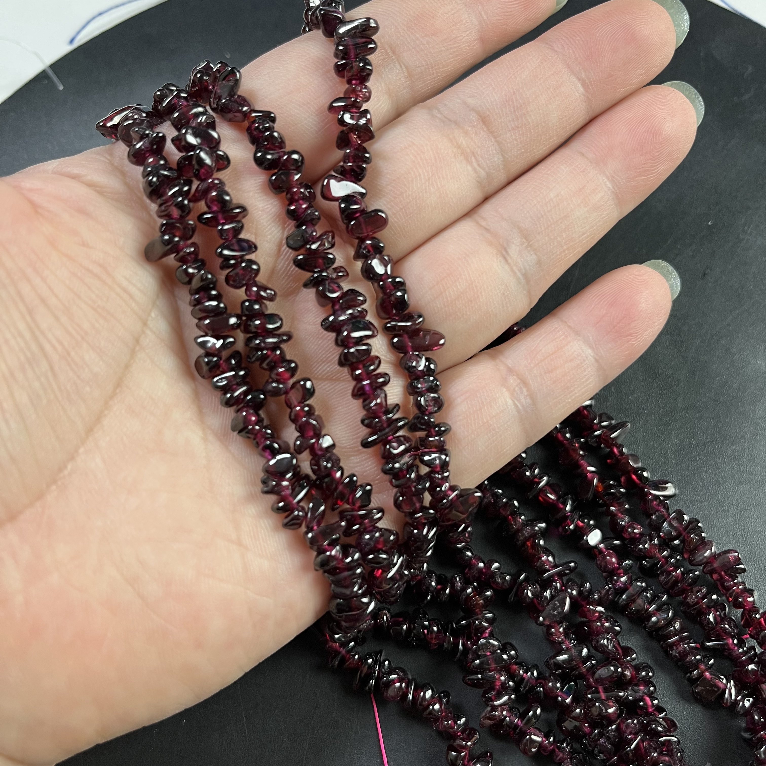 天然碎石石榴石4-8mm加长版80厘米长晶体干净油润十足半成品Diy