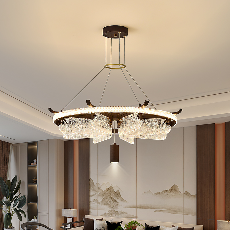 新中式餐厅吊灯亚克力三色LED禅意中国风现代简约酒店工程灯3204 - 图0