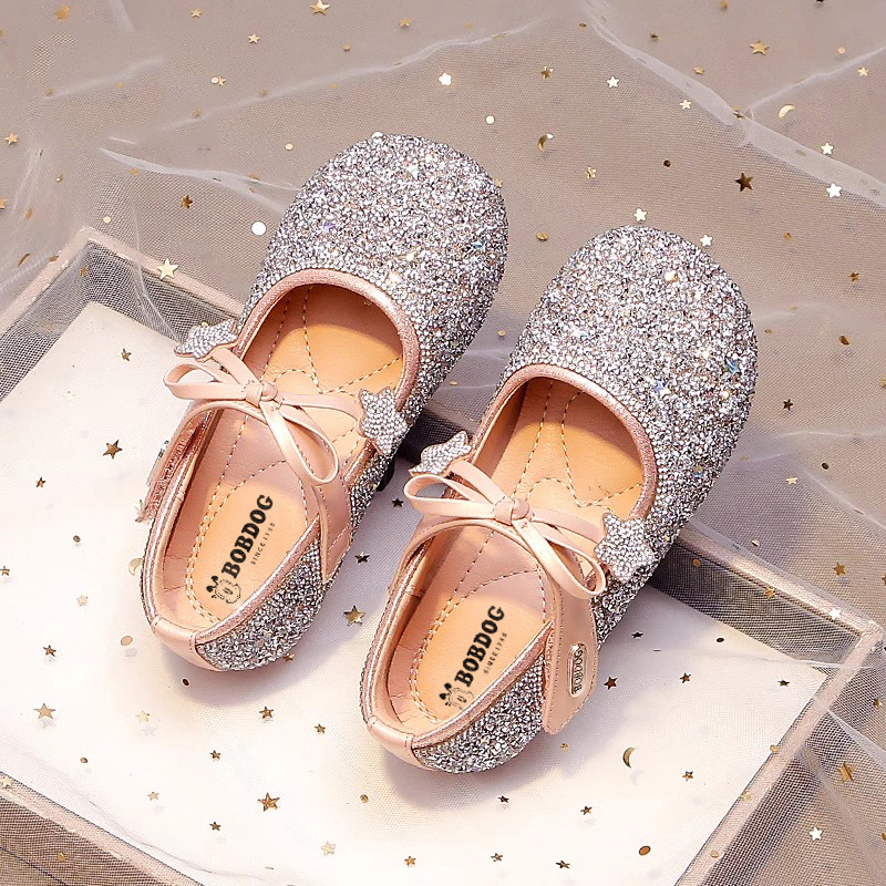 巴布豆真皮女童鞋公主鞋2025秋季新款儿童水晶鞋小皮鞋软底单鞋子 - 图0