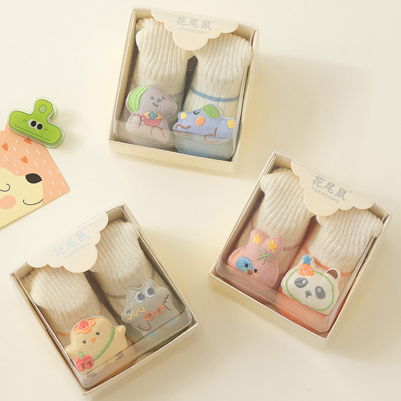 婴儿袜子春秋款玩偶公仔袜盒装防滑底满月男女宝宝新生儿棉袜,淘宝优惠券,粉丝福利购,淘宝优惠卷