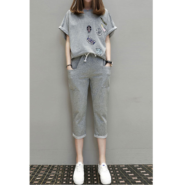 Plus size ສາວໄຂມັນວ່າງ slimming cropped pants ຊຸດກິລາ