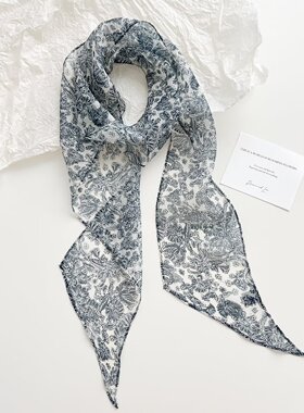 春夏真丝乔其纱斜角飘带丝巾