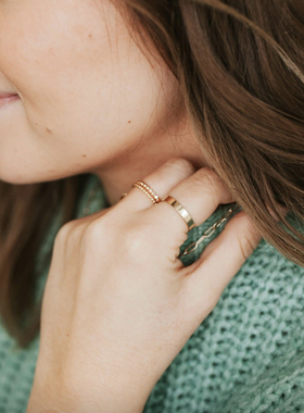 MINI BLOOM 金银 极简宽素圈戒指 纯银/美国进口14K包金镀金饰品