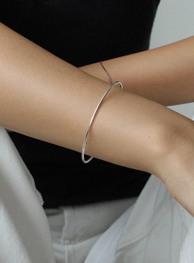 MINIBLOOM极简冷简淡风光面基款百搭银饰手镯
