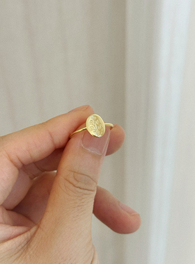 MINI BLOOM自然植物系椭圆枝叶金色纯银戒指