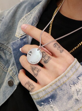 KORKEN日韩潮情侣1341圆牌毛衣链