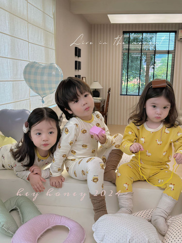 怒推～韩版儿童纯棉保暖睡衣秋冬男女童莱卡家居服秋衣秋裤两件套 - 图2