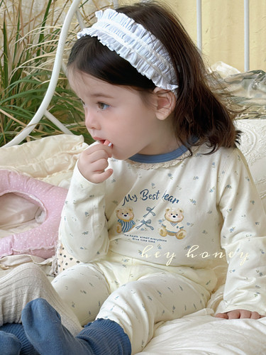 怒推～韩版儿童纯棉保暖睡衣秋冬男女童莱卡家居服秋衣秋裤两件套 - 图3