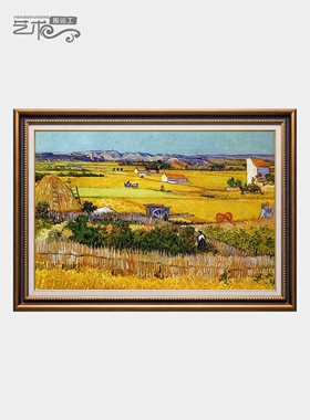 临摹梵高丰收麦田手绘油画定制世界名画向日葵美式玄关星空装饰画