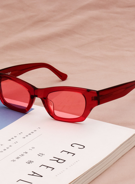 日本复古猫眼上扬太阳眼镜女方框大圆脸墨镜男红色街拍配度数近视