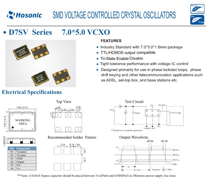 7050 16M  VCXO16MHZ 16.000MHZ 压控贴片晶振 5*7 6脚 电压控制 - 图2