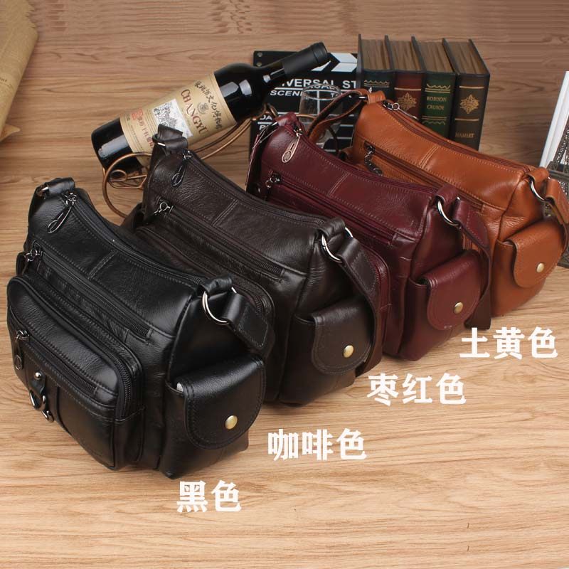 中年女士头层牛皮妈妈包小方斜挎包 轻购运动户外女士包袋