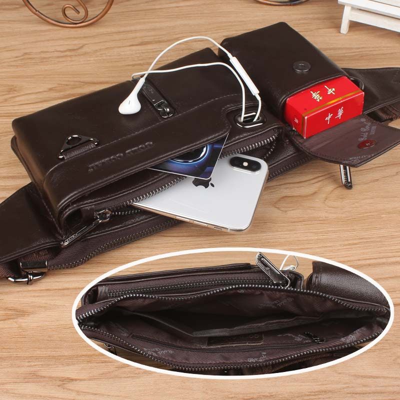 新真皮男休闲牛皮腰包 轻购运动户外男士包袋