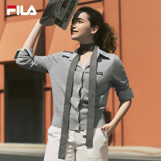 FILA 斐乐官方女编织衫外套秋季新款时尚休闲羊毛上衣长袖毛衣