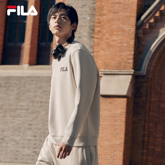 Plus velvet | FILA official pullover sweatshirt men's loose classic round neck casual knitted long-sleeved bottoming top