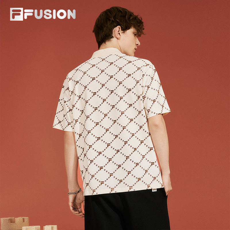 FILA FUSION斐乐潮牌POLO衫男短袖2024夏季新款老花翻领T恤半袖男 - 图1