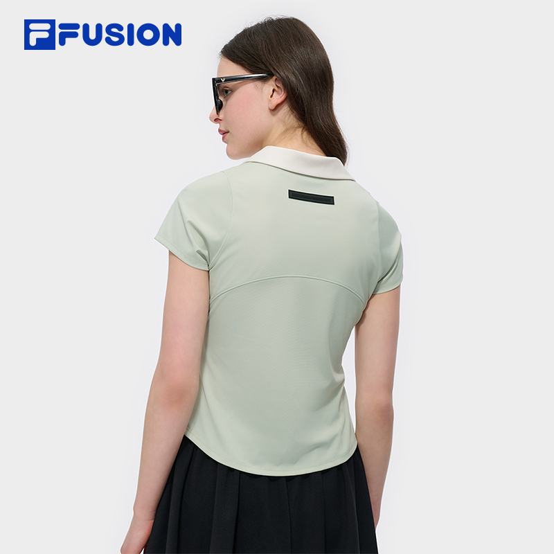 FILA FUSION斐乐潮牌女子针织短袖POLO衫2025夏新款时尚修身上衣 - 图1