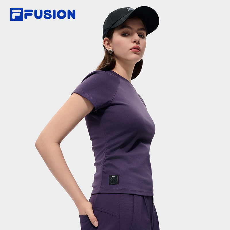 FILA FUSION斐乐潮牌女子针织短袖衫2026春季新款简约修身休闲T恤,淘宝优惠券,粉丝福利购,淘宝优惠卷