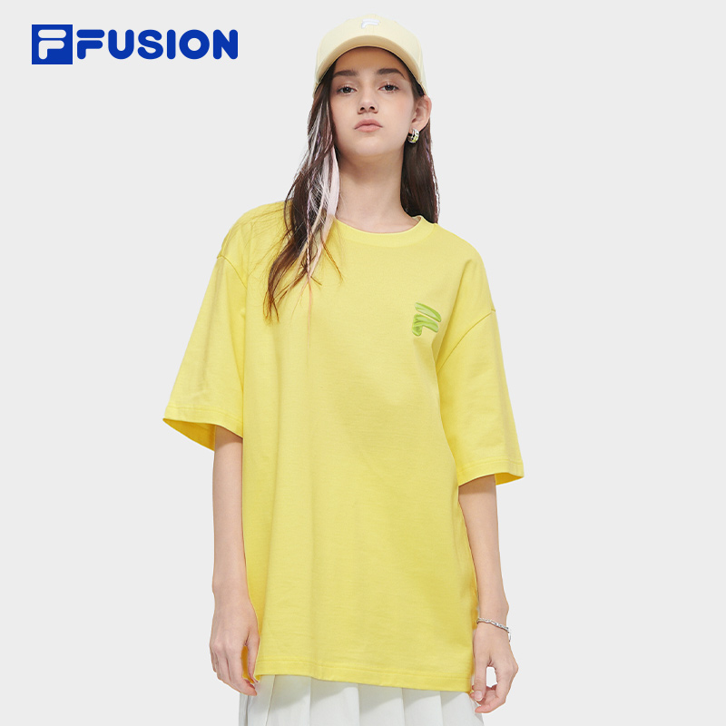 FILA FUSION斐乐潮牌情侣款针织短袖T男2024夏新款多彩纯棉T恤女 - 图3