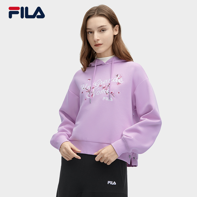 【杨幂同款】FILA 斐乐连帽卫衣女2024春新款宽松刺绣运动上衣