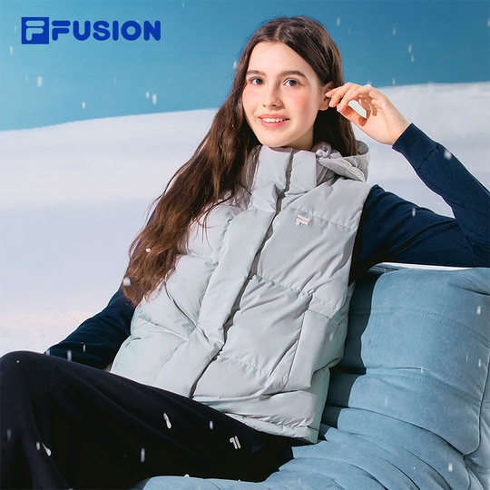 FILA FUSION斐乐潮牌女子羽绒马甲2025冬新款时尚休闲连帽外套
