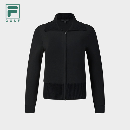 FILA斐乐高尔夫商务运动系列短款翻领编织开衫冬季新款保暖毛衣女 - 图1